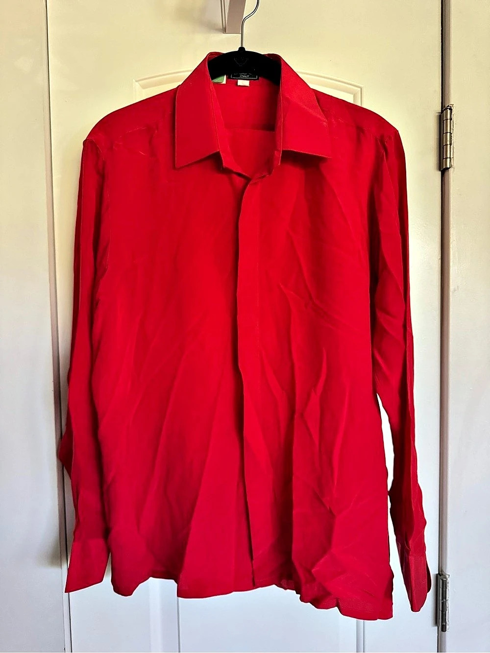 Vintage Red Silk Button Down Shirt Size Medium